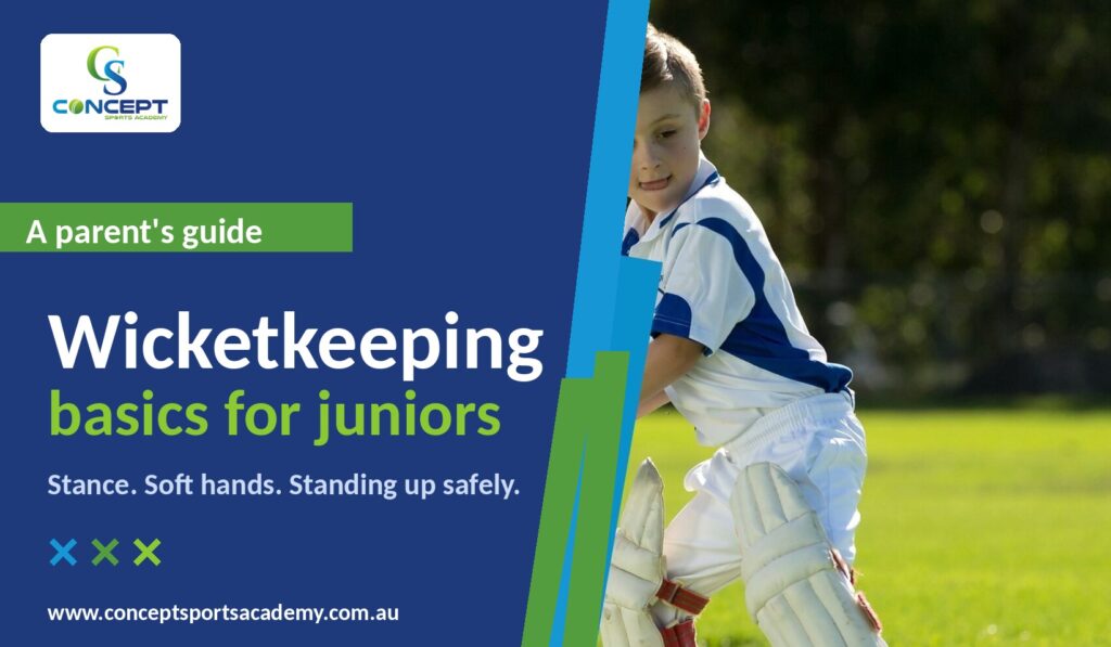 Junior cricketer in pads watching the ball on a turf pitch